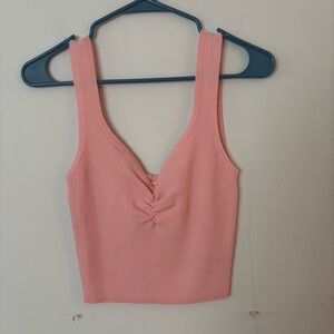 glassons light pink ribbed ruched front cropped tank top.